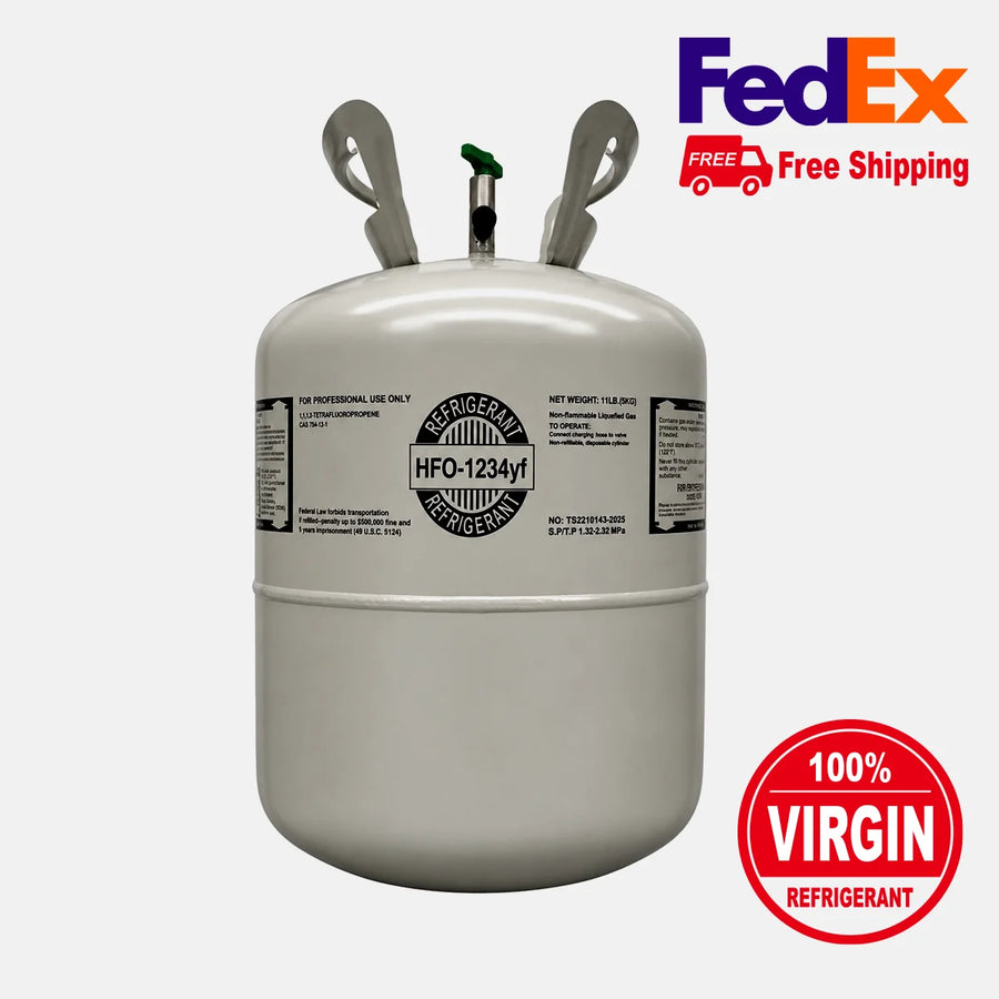 Freon Online 11 lb virgin R1234yf refrigerant cylinder with free FedEx shipping