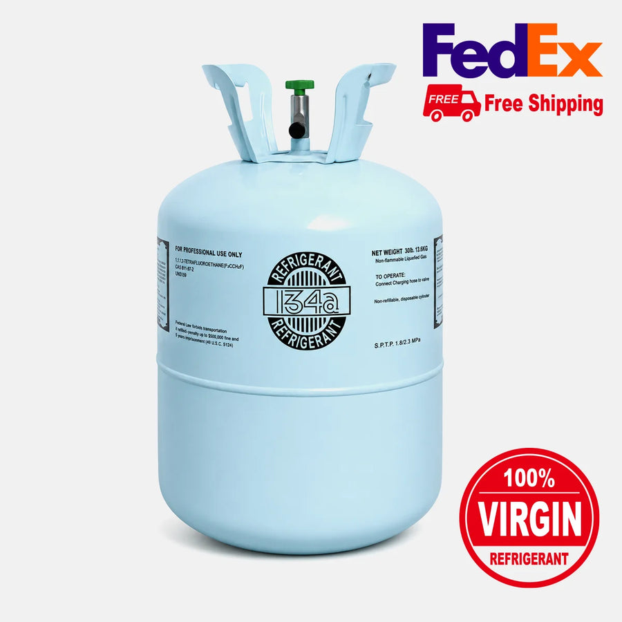Freon Online 30 lb virgin R134a refrigerant cylinder with free FedEx shipping