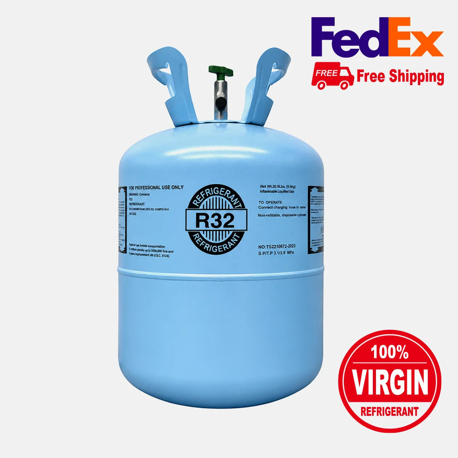 Freon Online 20.9 lb virgin R32 refrigerant cylinder with free FedEx shipping