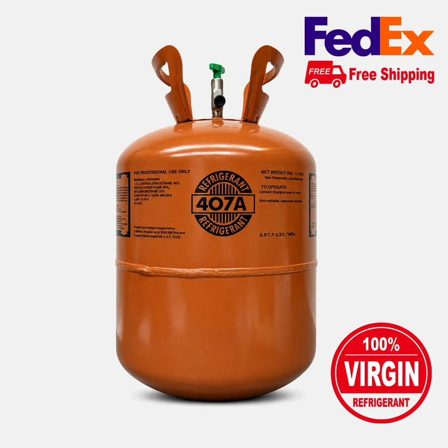 Freon Online 25 lb virgin R407A refrigerant cylinder with free FedEx shipping