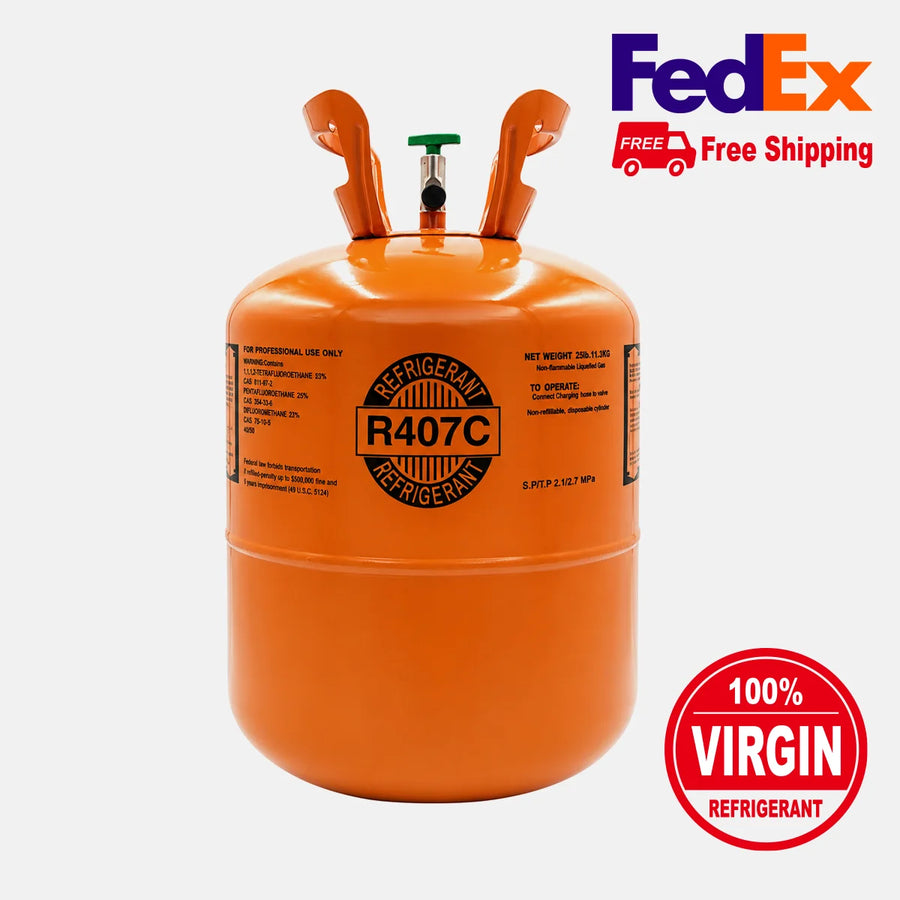 Freon Online 25 lb virgin R407C refrigerant cylinder with free FedEx shipping