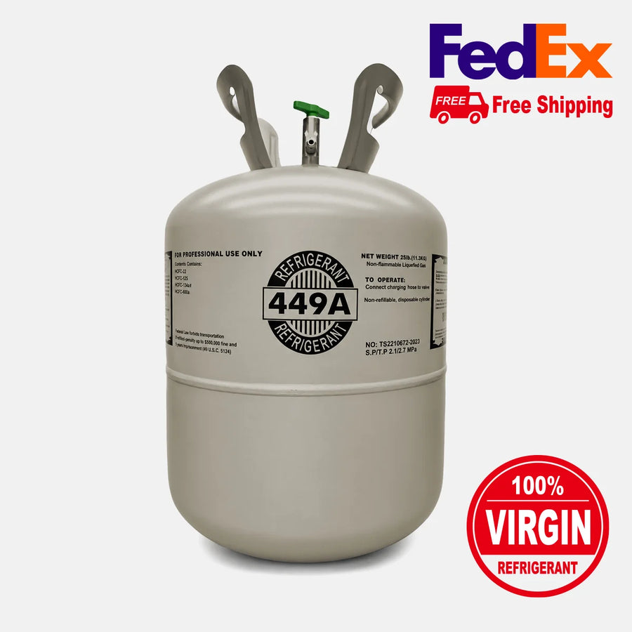 Freon Online 25 lb virgin R449A refrigerant cylinder with free FedEx shipping