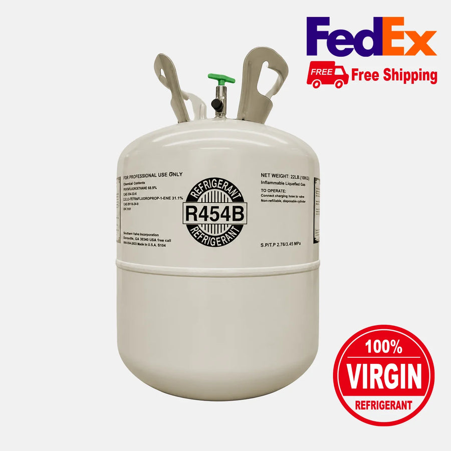Freon Online 22 lb virgin R454B refrigerant cylinder with free FedEx shipping